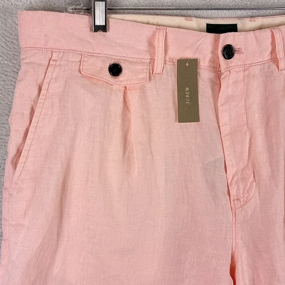 J.Crew Oarsman Shorts Mens 35 (36) Pink Linen Pleated Preppy Beach Hamptons